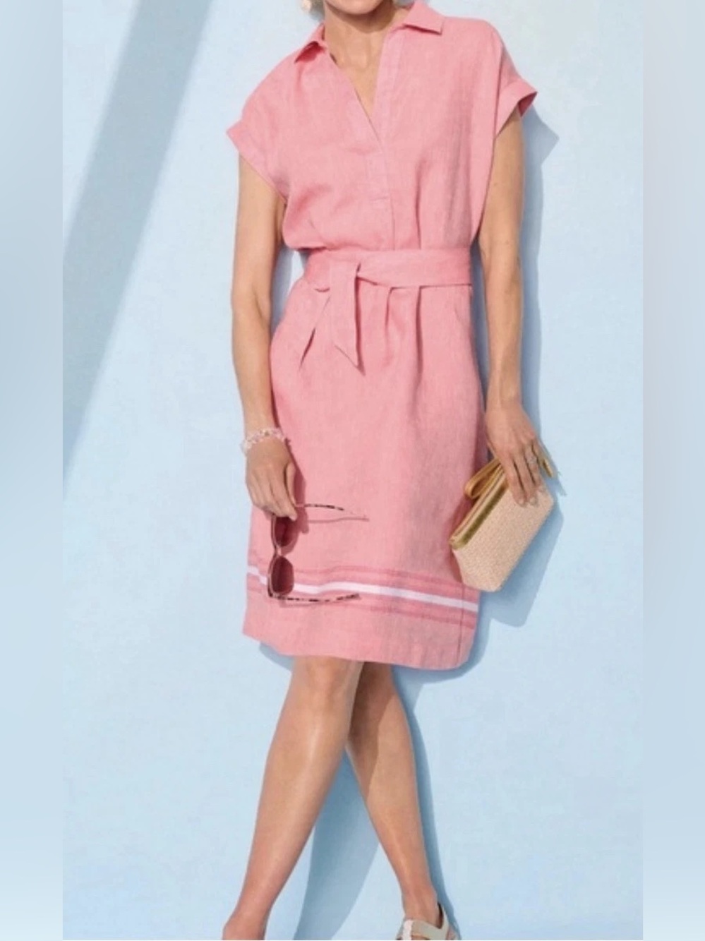 Talbots Linen Popover Shirtdress features a self-tie belt NWT